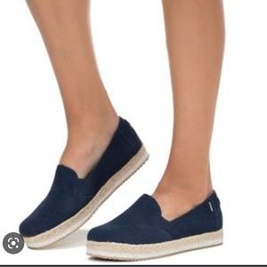 TOMS Women’s Suede Platform Palma Espadrilles Shoes 10 navy Slip On